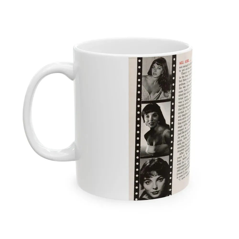 Joan Collins #687 - 2 Pages, 5 B&W Photos & Article Ending from Picture Week 3-27-56 (Vintage Female Icon) White Coffee Mug - Go Mug Yourself