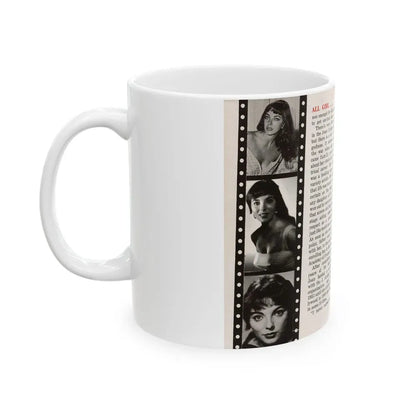 Joan Collins #687 - 2 Pages, 5 B&W Photos & Article Ending from Picture Week 3-27-56 (Vintage Female Icon) White Coffee Mug - Go Mug Yourself