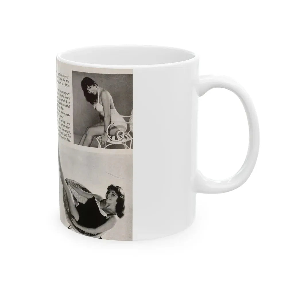 Joan Collins #687 - 2 Pages, 5 B&W Photos & Article Ending from Picture Week 3-27-56 (Vintage Female Icon) White Coffee Mug - Go Mug Yourself
