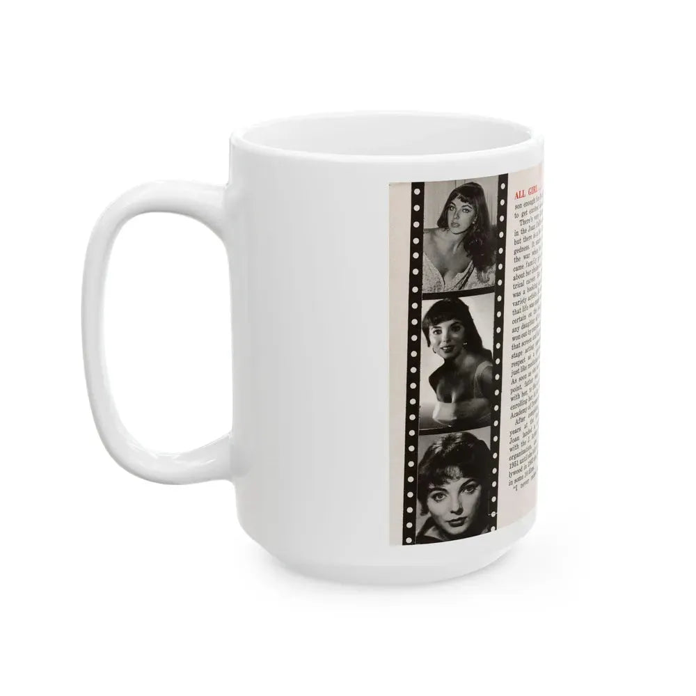 Joan Collins #687 - 2 Pages, 5 B&W Photos & Article Ending from Picture Week 3-27-56 (Vintage Female Icon) White Coffee Mug - Go Mug Yourself