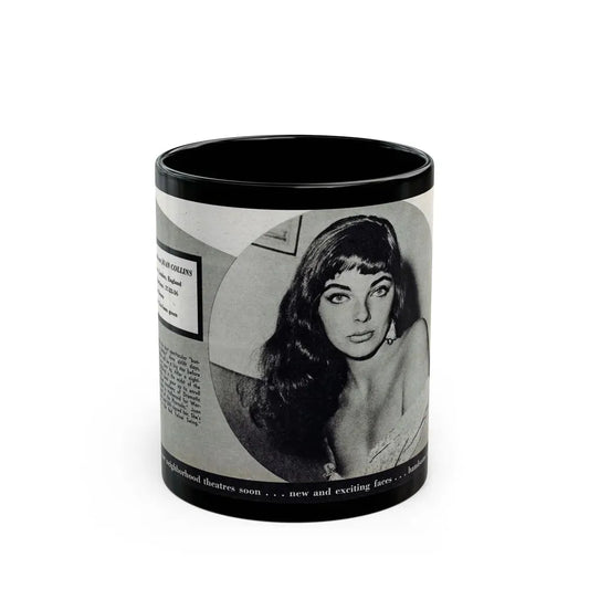 Joan Collins #688 - 1 B&W Portrait Head & Sholder Glamour Shot from Movie Star Magazine Circa 1950's (Vintage Female Icon) Black Coffee Mug 11oz - Go Mug Yourself