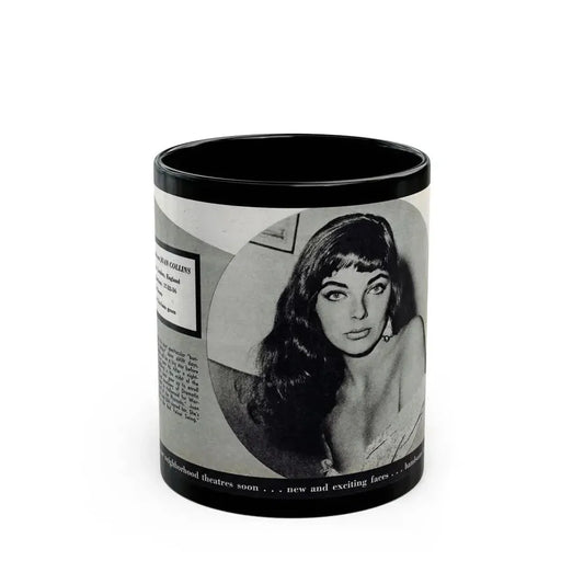 Joan Collins #688 - 1 B&W Portrait Head & Sholder Glamour Shot from Movie Star Magazine Circa 1950's (Vintage Female Icon) Black Coffee Mug 11oz - Go Mug Yourself