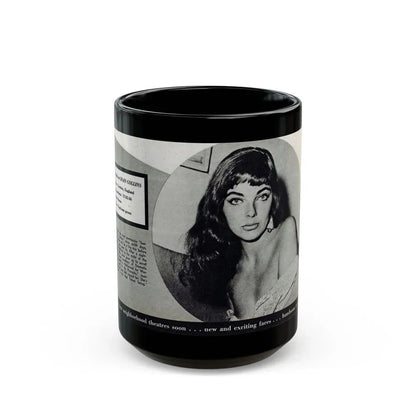 Joan Collins #688 - 1 B&W Portrait Head & Sholder Glamour Shot from Movie Star Magazine Circa 1950's (Vintage Female Icon) Black Coffee Mug 15oz - Go Mug Yourself