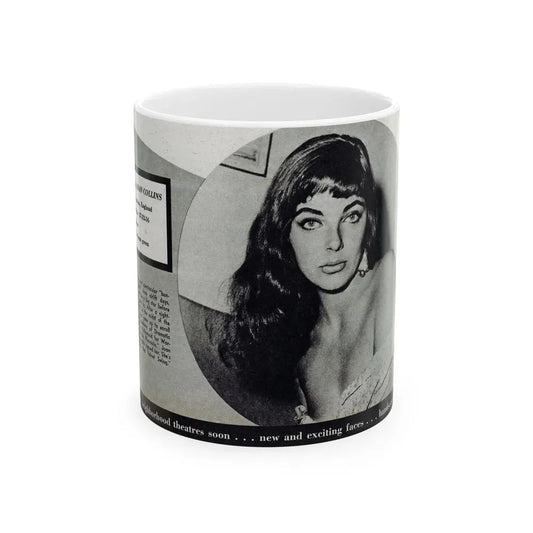 Joan Collins #688 - 1 B&W Portrait Head & Sholder Glamour Shot from Movie Star Magazine Circa 1950's (Vintage Female Icon) White Coffee Mug 11oz - Go Mug Yourself