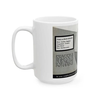 Joan Collins #688 - 1 B&W Portrait Head & Sholder Glamour Shot from Movie Star Magazine Circa 1950's (Vintage Female Icon) White Coffee Mug - Go Mug Yourself