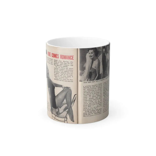 Joan Shawlee #47 - [Pages 60 & 61] - Pages 1 & 2 of 3 with, Joan+3 B&W Photos, Captions & Article on her from People Today Pocket Mag. 1-26-55 (Vintage Female Icon) Color Changing Coffee Mug 11oz - Go Mug Yourself
