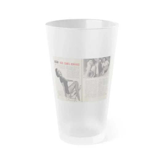 Joan Shawlee #47 - Pages 60 & 61 - Pages 1 & 2 of 3 with, Joan+3 B&W Photos, Captions & Article on her from People Today Pocket Mag. 1-26-55 (Vintage Female Icon) Frosted Pint Glass 16oz 16oz Frosted - Go Mug Yourself