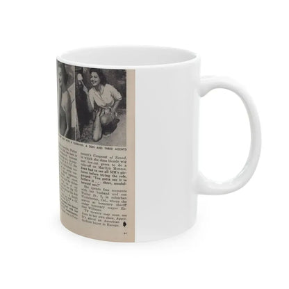 Joan Shawlee #47 - Pages 60 & 61 - Pages 1 & 2 of 3 with, Joan+3 B&W Photos, Captions & Article on her from People Today Pocket Mag. 1-26-55 (Vintage Female Icon) White Coffee Mug - Go Mug Yourself