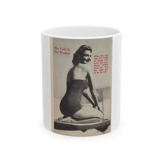 Joan Shawlee #48 - Page 62 - Pages 3 of 3 with, Joan+1 Full Page B&W Photo & Caption from People Today Pocket Mag. 1-26-55 (Vintage Female Icon) White Coffee Mug 11oz - Go Mug Yourself