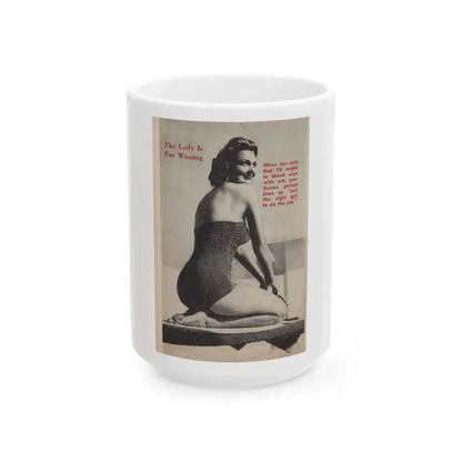 Joan Shawlee #48 - Page 62 - Pages 3 of 3 with, Joan+1 Full Page B&W Photo & Caption from People Today Pocket Mag. 1-26-55 (Vintage Female Icon) White Coffee Mug 15oz - Go Mug Yourself