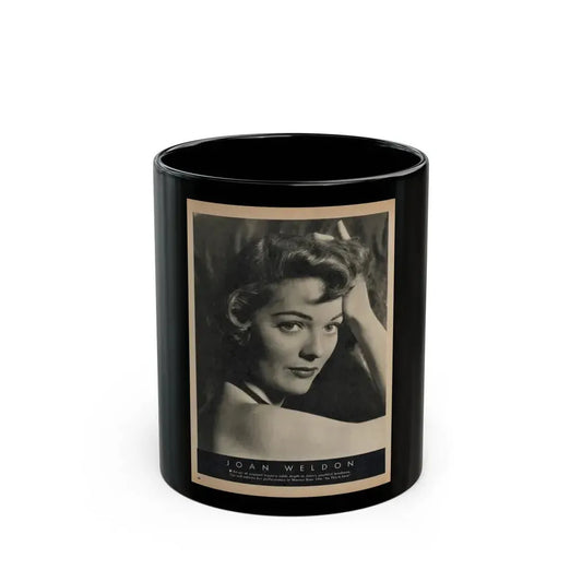 Joan Weldon #32 - 1 Vintage Film Star Magazine Page with, Large B&W Glamour Portriat of Joan from 1954 (Vintage Female Icon) Black Coffee Mug 11oz - Go Mug Yourself