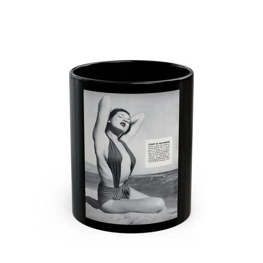 Joanne Arnold #100 - Inside of cover Intro to Jo Ann's Section 1 Caption & 1 B&W Photo from Modern Man Mag. Feb. '52 (Vintage Female Icon) Black Coffee Mug 11oz - Go Mug Yourself