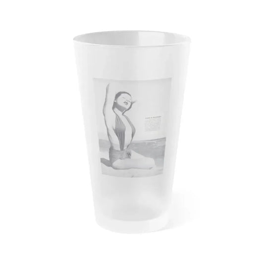 Joanne Arnold #100 - Inside of cover Intro to Jo Ann's Section 1 Caption & 1 B&W Photo from Modern Man Mag. Feb. '52 (Vintage Female Icon) Frosted Pint Glass 16oz 16oz Frosted - Go Mug Yourself