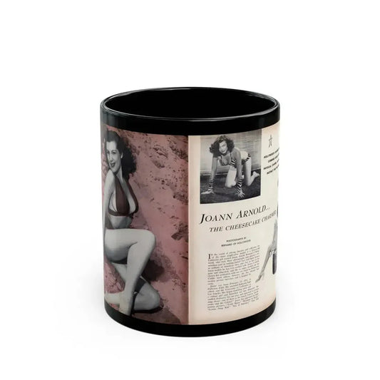 Joanne Arnold #101 - Pages 1 & 2 of 6+1 Color Tinted B&W Full Page Photo & 2 More B&W Pics, Caption & Article from Modern Man Mag. Feb. '52 (Vintage Female Icon) Black Coffee Mug 11oz - Go Mug Yourself