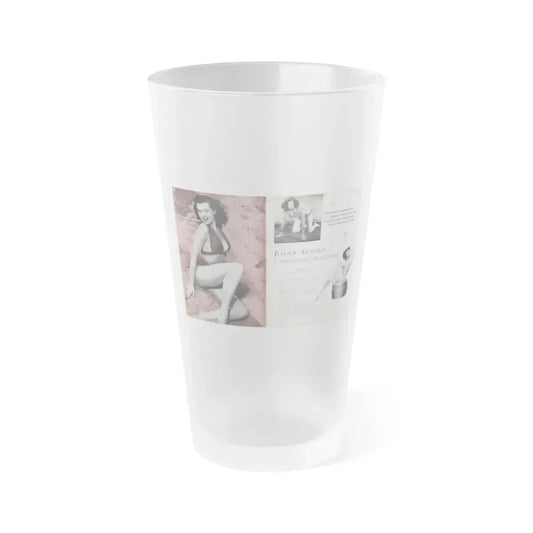 Joanne Arnold #101 - Pages 1 & 2 of 6+1 Color Tinted B&W Full Page Photo & 2 More B&W Pics, Caption & Article from Modern Man Mag. Feb. '52 (Vintage Female Icon) Frosted Pint Glass 16oz 16oz Frosted - Go Mug Yourself