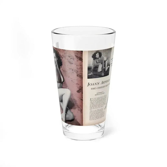 Joanne Arnold #101 - Pages 1 & 2 of 6+1 Color Tinted B&W Full Page Photo & 2 More B&W Pics, Caption & Article from Modern Man Mag. Feb. '52 (Vintage Female Icon) Pint Glass 16oz 16oz - Go Mug Yourself
