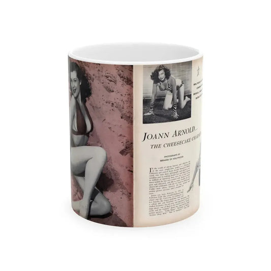 Joanne Arnold #101 - Pages 1 & 2 of 6+1 Color Tinted B&W Full Page Photo & 2 More B&W Pics, Caption & Article from Modern Man Mag. Feb. '52 (Vintage Female Icon) White Coffee Mug 11oz - Go Mug Yourself