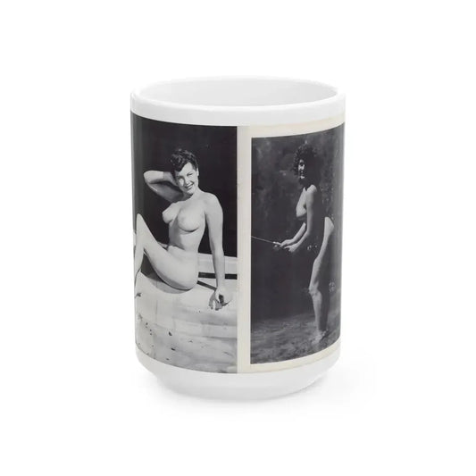 Joanne Arnold #120 - Pages 16 & 17 with, 2 B&W Nude Pics Right 1 Fishing from BREATHTAKNG BEAUTIES Proudly Presents...Jo Ann (Vintage Female Icon) White Coffee Mug 15oz - Go Mug Yourself