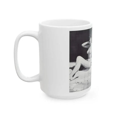 Joanne Arnold #120 - Pages 16 & 17 with, 2 B&W Nude Pics Right 1 Fishing from BREATHTAKNG BEAUTIES Proudly Presents...Jo Ann (Vintage Female Icon) White Coffee Mug - Go Mug Yourself