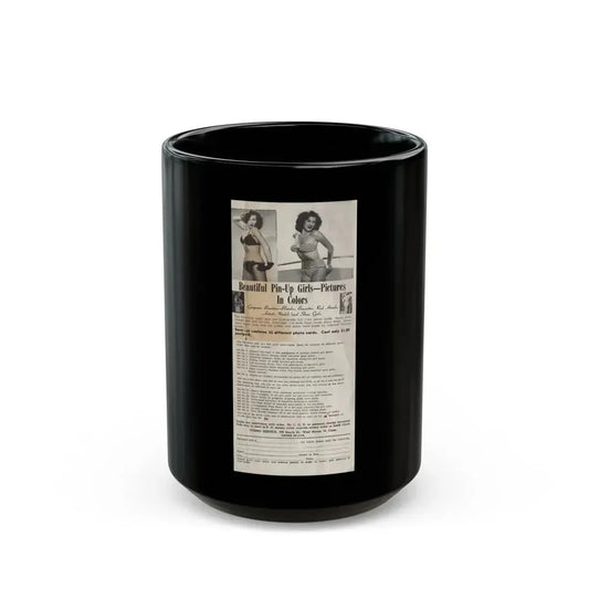 Joanne Arnold #128 - Pin-Up Girls Color Photos Purchase Advertisement Featuring 2 Upper Legs to Head B&W Pics of Jo Ann (Vintage Female Icon) Black Coffee Mug 15oz - Go Mug Yourself