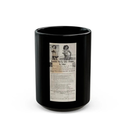 Joanne Arnold #128 - Pin-Up Girls Color Photos Purchase Advertisement Featuring 2 Upper Legs to Head B&W Pics of Jo Ann (Vintage Female Icon) Black Coffee Mug 15oz - Go Mug Yourself