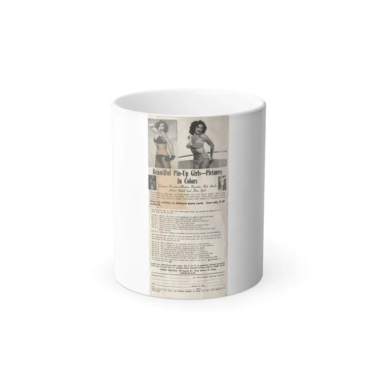 Joanne Arnold #128 - Pin-Up Girls Color Photos Purchase Advertisement Featuring 2 Upper Legs to Head B&W Pics of Jo Ann (Vintage Female Icon) Color Changing Coffee Mug 11oz - Go Mug Yourself