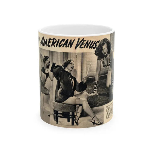 Joanne Arnold #129 Pages 26 & 27 Pages 2 of 2 with Joan Ann 4 B&W Shots & Short Paragraph on her from CANDID WHIRL Mag. January '53 (Vintage Female Icon) White Coffee Mug 11oz - Go Mug Yourself