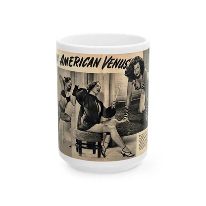 Joanne Arnold #129 Pages 26 & 27 Pages 2 of 2 with Joan Ann 4 B&W Shots & Short Paragraph on her from CANDID WHIRL Mag. January '53 (Vintage Female Icon) White Coffee Mug 15oz - Go Mug Yourself