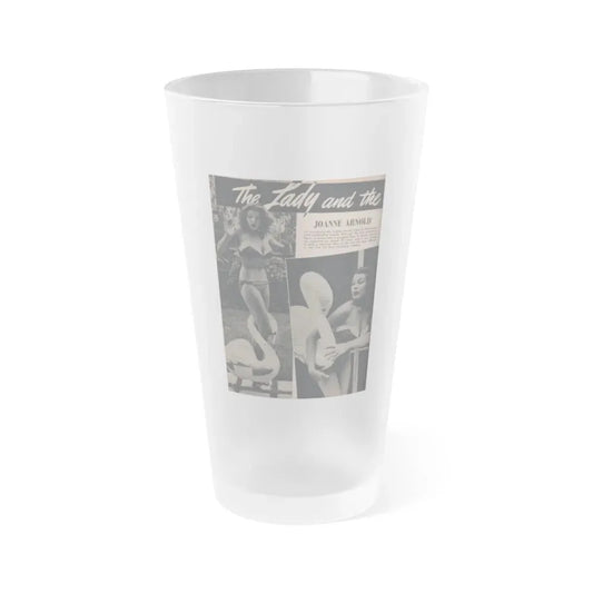 Joanne Arnold #67 - Pages 1 of 4 with, 2 B&W Photos & Brief Article from Famous Models Mag. May-June '51 (Vintage Female Icon) Frosted Pint Glass 16oz 16oz Frosted - Go Mug Yourself