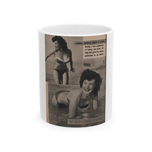 Joanne Arnold #73 - Pages 3 & 4 of 4 with, 2 B&W Photos & Captions from LAFF Annual Mag. Fall '53 (Vintage Female Icon) White Coffee Mug 11oz - Go Mug Yourself