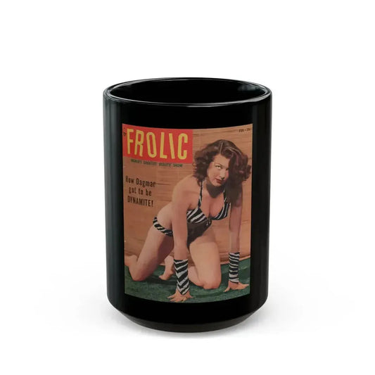 Joanne Arnold #75 - Jo Ann on Cover in Color of Frolic Mag. Feb. '52 (Vintage Female Icon) Black Coffee Mug 15oz - Go Mug Yourself