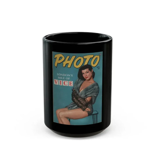 Joanne Arnold #83 - Jo Ann on Fron Cover in Color on PHOTO Digest Mag. April '54 (Vintage Female Icon) Black Coffee Mug 15oz - Go Mug Yourself