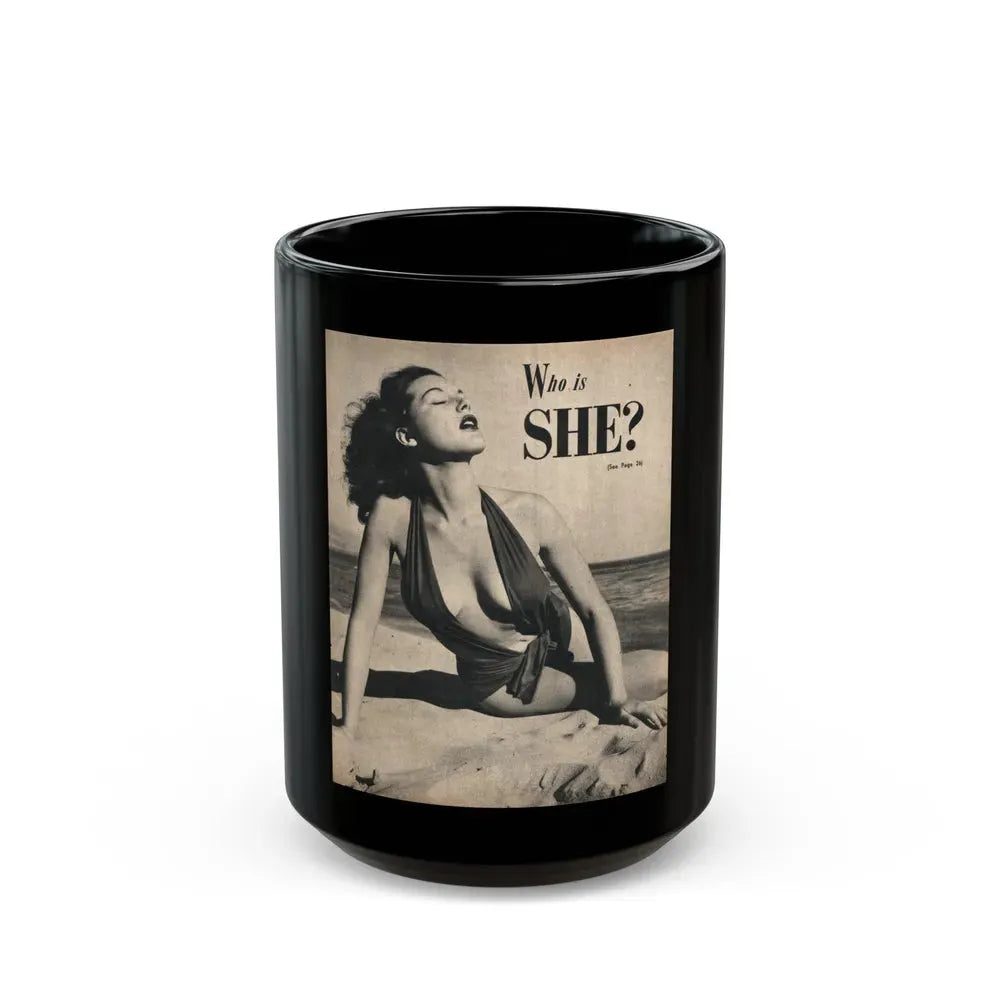 Joanne Arnold #87 - Pages 1 of 3 with, 1 Full Page B&W Photo from Cover Girls Models Mag. '51 (Vintage Female Icon) Black Coffee Mug 15oz - Go Mug Yourself