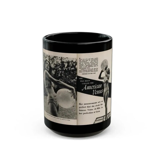 Joanne Arnold #94 - Pages 1 & 2 of 2 with, 2 B&W Photos, Captions & Short Article from Foto-rama Digest Mag. March '54 (Vintage Female Icon) Black Coffee Mug 15oz - Go Mug Yourself