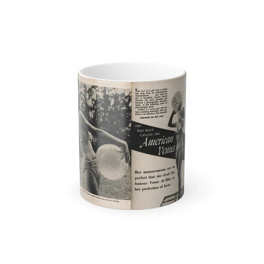Joanne Arnold #94 - Pages 1 & 2 of 2 with, 2 B&W Photos, Captions & Short Article from Foto-rama Digest Mag. March '54 (Vintage Female Icon) Color Changing Coffee Mug 11oz - Go Mug Yourself