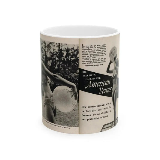 Joanne Arnold #94 - Pages 1 & 2 of 2 with, 2 B&W Photos, Captions & Short Article from Foto-rama Digest Mag. March '54 (Vintage Female Icon) White Coffee Mug 11oz - Go Mug Yourself