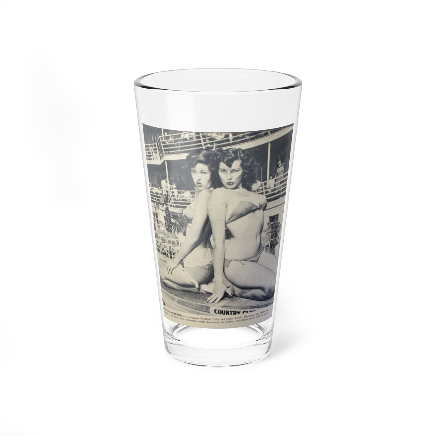 Joanne Arnold #95 - 1 B&W Photo from circa early 50's Pin-Up Magazine Page (Vintage Female Icon) Pint Glass 16oz-16oz-Go Mug Yourself