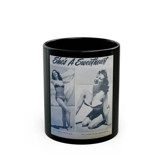 Joanne Arnold #96 - 2 B&W Photos & Captions from early 50's Pin-Up Magazine Page (Vintage Female Icon) Black Coffee Mug 11oz - Go Mug Yourself