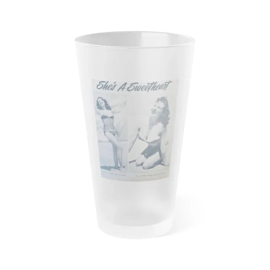 Joanne Arnold #96 - 2 B&W Photos & Captions from early 50's Pin-Up Magazine Page (Vintage Female Icon) Frosted Pint Glass 16oz 16oz Frosted - Go Mug Yourself