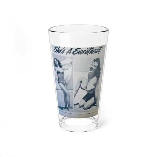 Joanne Arnold #96 - 2 B&W Photos & Captions from early 50's Pin-Up Magazine Page (Vintage Female Icon) Pint Glass 16oz 16oz - Go Mug Yourself
