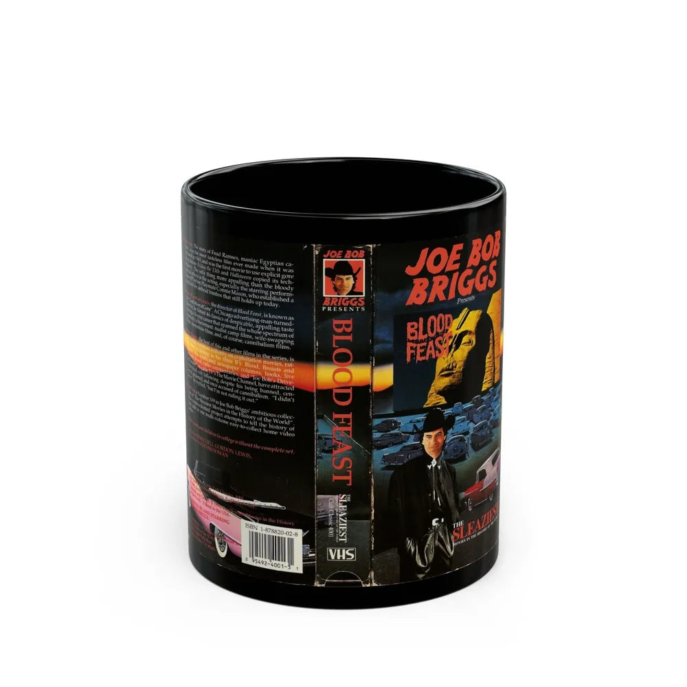 JOE BOB BRIGGS PRESENTS BLOOD FEAST THE SLEAZIEST MOVIES IN THE HISTORY OF THE WORLD (VHS COVER) - Black Coffee Mug-11oz-Go Mug Yourself