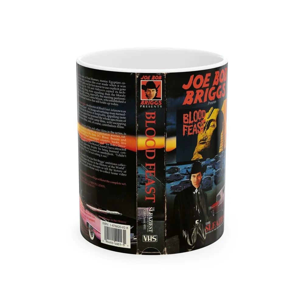 JOE BOB BRIGGS PRESENTS BLOOD FEAST THE SLEAZIEST MOVIES IN THE HISTORY OF THE WORLD (VHS COVER) - White Coffee Mug-11oz-Go Mug Yourself