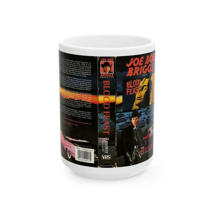JOE BOB BRIGGS PRESENTS BLOOD FEAST THE SLEAZIEST MOVIES IN THE HISTORY OF THE WORLD (VHS COVER) - White Coffee Mug 15oz - Go Mug Yourself
