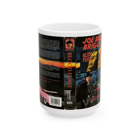 JOE BOB BRIGGS PRESENTS BLOOD FEAST THE SLEAZIEST MOVIES IN THE HISTORY OF THE WORLD (VHS COVER) - White Coffee Mug 15oz - Go Mug Yourself