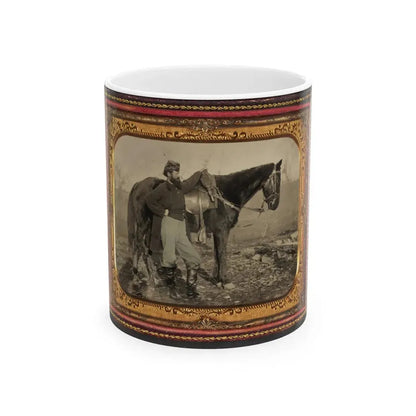 John E. Cummins Of The 50th, 99th, And 185th Ohio Infantry Regiments In Union Uniform Next To A Horse (U.S. Civil War) White Coffee Mug 11oz - Go Mug Yourself