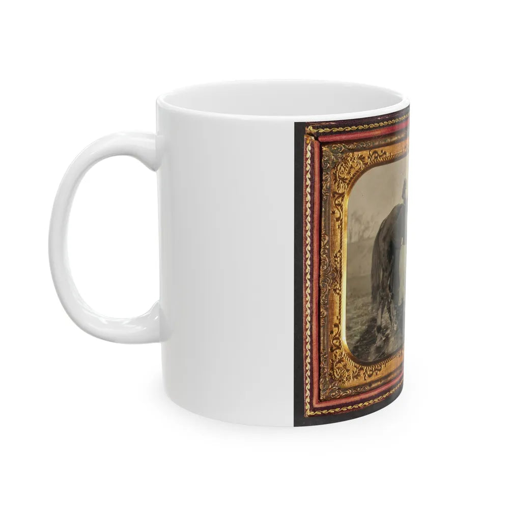 John E. Cummins Of The 50th, 99th, And 185th Ohio Infantry Regiments In Union Uniform Next To A Horse (U.S. Civil War) White Coffee Mug-Go Mug Yourself