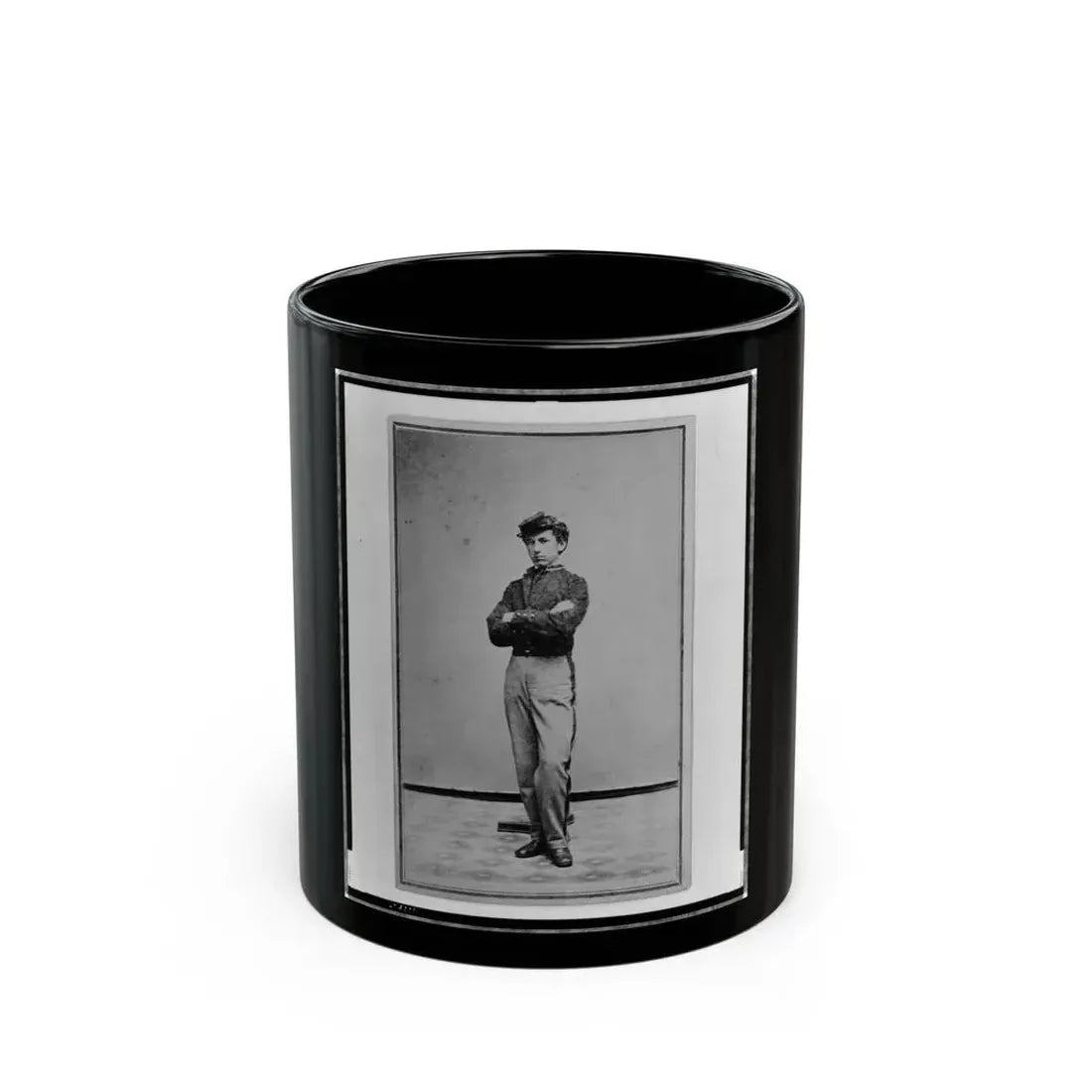 John Longnecker, Full-Length Portrait, Standing, With Arms Folded Across Chest, Facing Left (U.S. Civil War) Black Coffee Mug 11oz - Go Mug Yourself