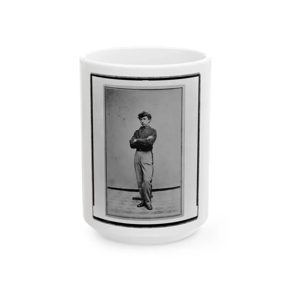John Longnecker, Full-Length Portrait, Standing, With Arms Folded Across Chest, Facing Left (U.S. Civil War) White Coffee Mug 15oz - Go Mug Yourself