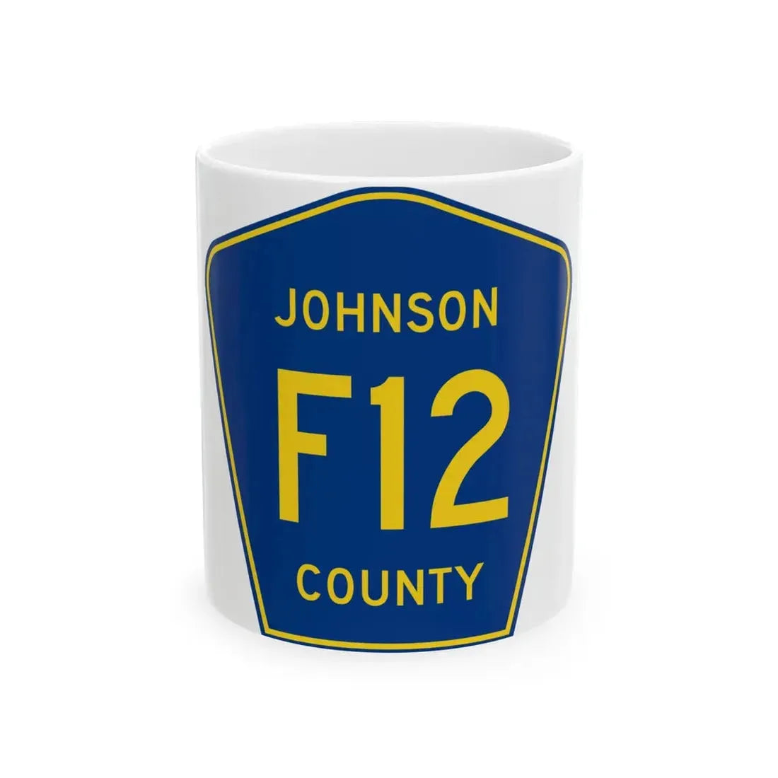 Johnson County Route F12 IA (Iowa) (Road Sign) White Coffee Mug 11oz - Go Mug Yourself