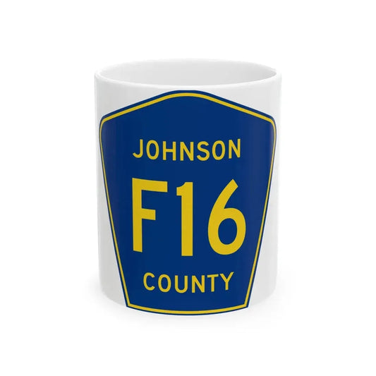 Johnson County Route F16 IA (Iowa) (Road Sign) White Coffee Mug 11oz - Go Mug Yourself